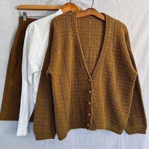 VTG 90s Isda & Co Crochet Linen Cotton Sweater Tailored Shorts Button Up Set - S